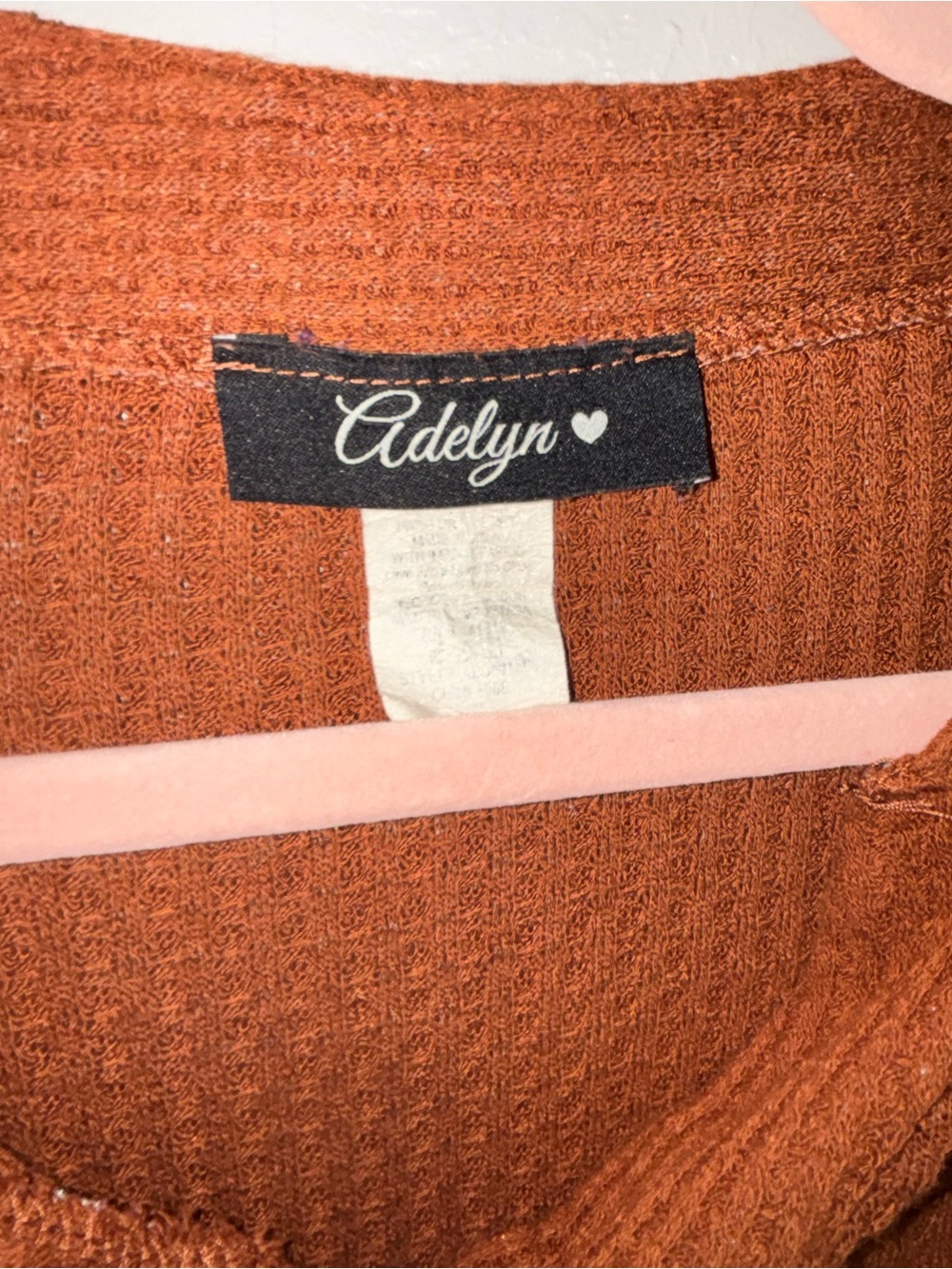 Adelyn Rae Rust Button-Neck Waffle Knit Pullover - Picture 3 of 12